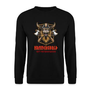 Witziger Wikinger Krieger Hammersbald - Unisex Pullover - Schwarz - Vorne - Alina (178cm) & Michal (187cm)