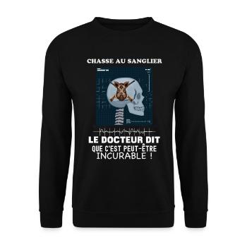 Humour Chasse au sanglier, addiction - Sweat-shirt Unisexe - noir - Devant - Alina (178cm) & Michal (187cm)