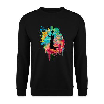Basketball Spieler beim Dunking - Unisex Pullover - Schwarz - Vorne - Alina (178cm) & Michal (187cm)