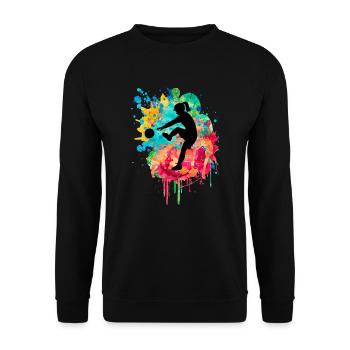 Fussballerin - PopArt Style - Unisex Pullover - Schwarz - Vorne - Alina (178cm) & Michal (187cm)