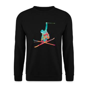 Skier Winter Sports - PopArt Style - Unisex Sweatshirt - black - Front - Alina (178cm) & Michal (187cm)
