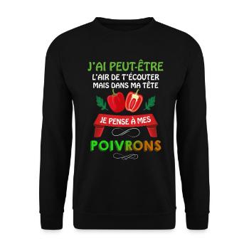 Humour Jardin Poivron Citation Cadeau Jardinage - Sweat-shirt Unisexe - noir - Devant - Alina (178cm) & Michal (187cm)