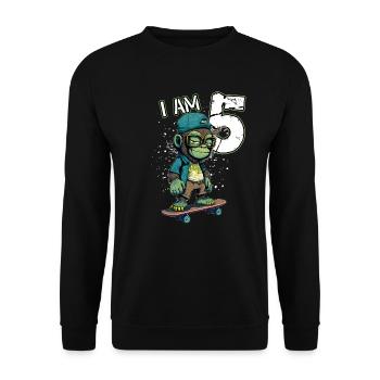 Children birthday 5 years - skater monkey - Unisex Sweatshirt - black - Front - Alina (178cm) & Michal (187cm)