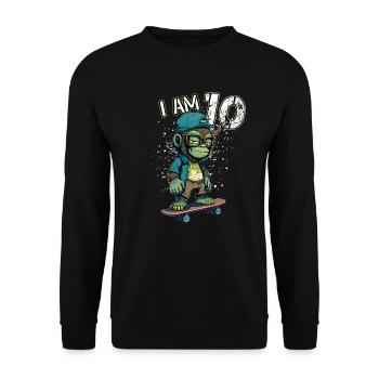 Children birthday 10 years - skater monkey - Unisex Pullover - Schwarz - Vorne - Alina (178cm) & Michal (187cm)