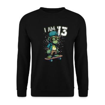 Children birthday 13 years - skater monkey - Unisex Pullover - Schwarz - Vorne - Alina (178cm) & Michal (187cm)
