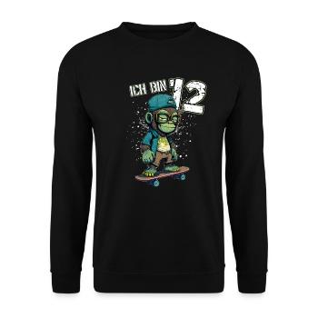 Kinder Geburtstag 12 Jahre - Skater Affe - Unisex Pullover - Schwarz - Vorne - Alina (178cm) & Michal (187cm)