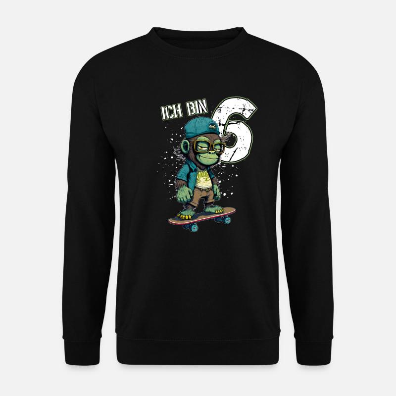 Kinder Geburtstag 6 Jahre - Skater Affe - Unisex Pullover - Schwarz