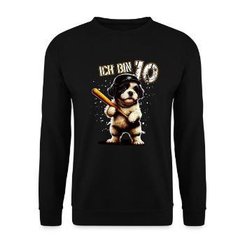 Kinder Geburtstag 10 Jahre - Baseball und Hunde - Unisex Pullover - Schwarz - Vorne - Alina (178cm) & Michal (187cm)