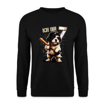 Kinder Geburtstag 7 Jahre - Baseball und Hunde - Unisex Pullover - Schwarz - Vorne - Alina (178cm) & Michal (187cm)