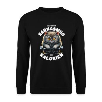 Bodybuilding Katze - Sarkastischer Spruch - Unisex Pullover - Schwarz - Vorne - Alina (178cm) & Michal (187cm)