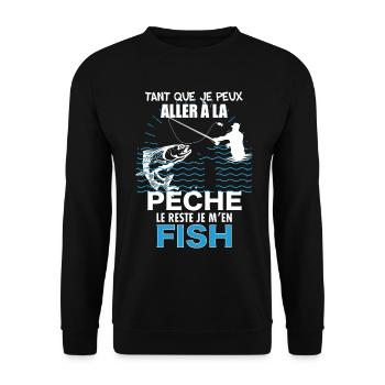 Pêcheur humour je m'en fish Citation papy - Sweat-shirt Unisexe - noir - Devant - Alina (178cm) & Michal (187cm)