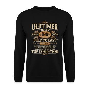 Oldtimer 1969 Jahrgang geboren Geburtstag Geschenk - Unisex Pullover - Schwarz - Vorne - Alina (178cm) & Michal (187cm)