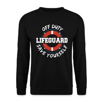 Off Duty Lifeguard Save Yourself - Angestellter - Unisex Pullover - Schwarz - Vorne - Alina (178cm) & Michal (187cm)