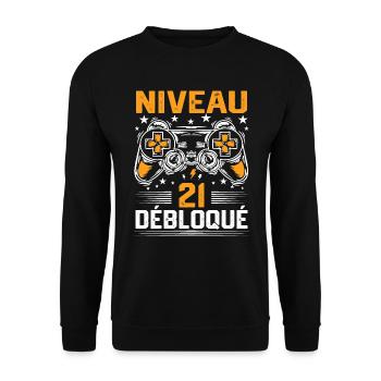 Niveau 21 débloqué / Anniversaire 21 ans gamer - Sweat-shirt Unisexe - noir - Devant - Alina (178cm) & Michal (187cm)
