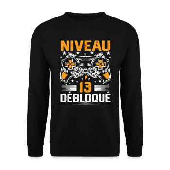 Niveau 13 débloqué / Anniversaire 13 ans gamer - Sweat-shirt Unisexe - noir - Devant - Alina (178cm) & Michal (187cm)