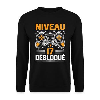 Niveau 17 débloqué / Anniversaire 17 ans gamer - Sweat-shirt Unisexe - noir - Devant - Alina (178cm) & Michal (187cm)