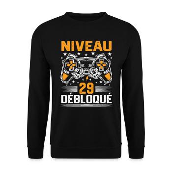 Niveau 29 débloqué / Anniversaire 29 ans gamer - Sweat-shirt Unisexe - noir - Devant - Alina (178cm) & Michal (187cm)