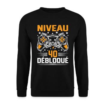 Niveau 40 débloqué / Anniversaire 40 ans gamer - Sweat-shirt Unisexe - noir - Devant - Alina (178cm) & Michal (187cm)