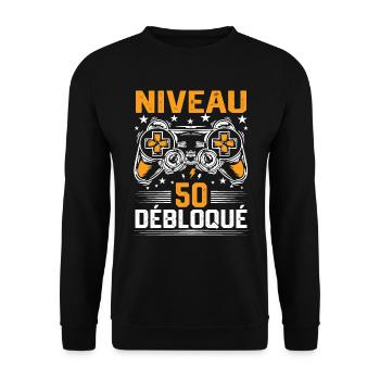 Niveau 50 débloqué / Anniversaire 50 ans gamer - Sweat-shirt Unisexe - noir - Devant - Alina (178cm) & Michal (187cm)
