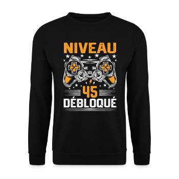 Niveau 45 débloqué / Anniversaire 45 ans gamer - Sweat-shirt Unisexe - noir - Devant - Alina (178cm) & Michal (187cm)