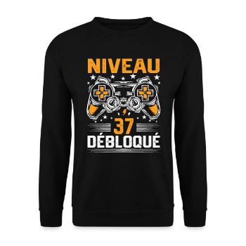 Niveau 37 débloqué / Anniversaire 37 ans gamer - Sweat-shirt Unisexe - noir - Devant - Alina (178cm) & Michal (187cm)