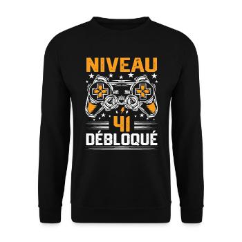 Niveau 41 débloqué / Anniversaire 41 ans gamer - Sweat-shirt Unisexe - noir - Devant - Alina (178cm) & Michal (187cm)