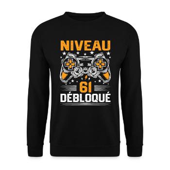 Niveau 61 débloqué / Anniversaire 61 ans gamer - Sweat-shirt Unisexe - noir - Devant - Alina (178cm) & Michal (187cm)