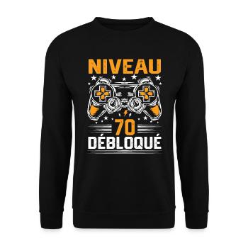 Niveau 70 débloqué / Anniversaire 70 ans gamer - Sweat-shirt Unisexe - noir - Devant - Alina (178cm) & Michal (187cm)