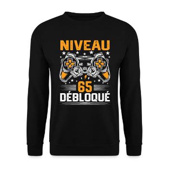 Niveau 65 débloqué / Anniversaire 65 ans gamer - Sweat-shirt Unisexe - noir - Devant - Alina (178cm) & Michal (187cm)