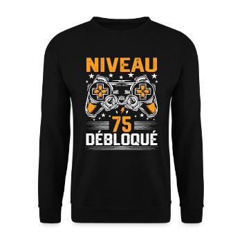Niveau 75 débloqué / Anniversaire 75 ans gamer - Sweat-shirt Unisexe - noir - Devant - Alina (178cm) & Michal (187cm)