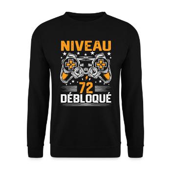Niveau 72 débloqué / Anniversaire 72 ans gamer - Sweat-shirt Unisexe - noir - Devant - Alina (178cm) & Michal (187cm)