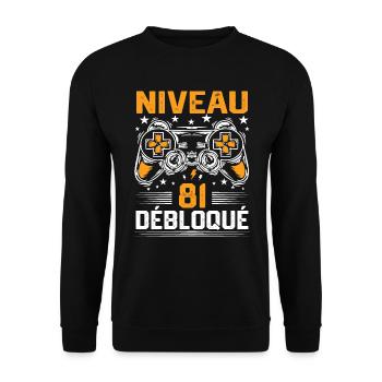 Niveau 81 débloqué / Anniversaire 81 ans gamer - Sweat-shirt Unisexe - noir - Devant - Alina (178cm) & Michal (187cm)