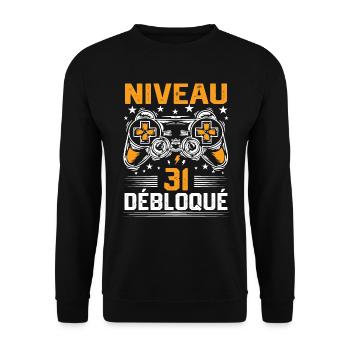 Niveau 31 débloqué / Anniversaire 31 ans gamer - Sweat-shirt Unisexe - noir - Devant - Alina (178cm) & Michal (187cm)