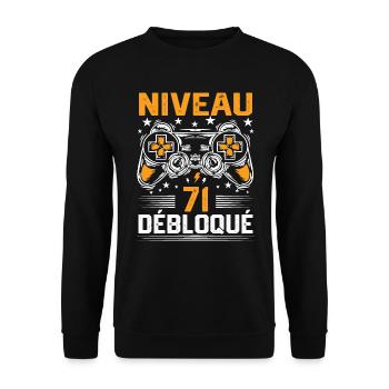 Niveau 71 débloqué / Anniversaire 71 ans gamer - Sweat-shirt Unisexe - noir - Devant - Alina (178cm) & Michal (187cm)