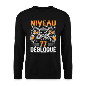 Niveau 77 débloqué / Anniversaire 77 ans gamer - Sweat-shirt Unisexe - noir - Devant - Alina (178cm) & Michal (187cm)