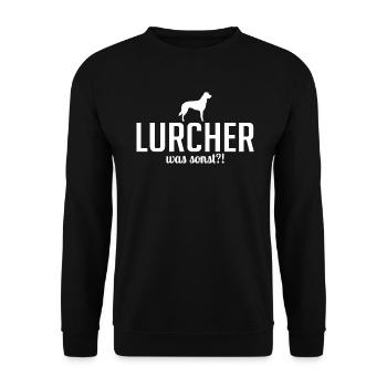 Lurcher was sonst Hundespruch Hunde - Unisex Pullover - Schwarz - Vorne - Alina (178cm) & Michal (187cm)