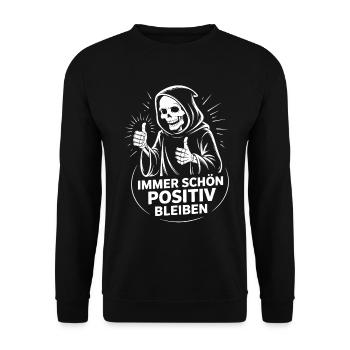 Immer schön positiv Skull Reaper Daumen hoch - Unisex Pullover - Schwarz - Vorne - Alina (178cm) & Michal (187cm)