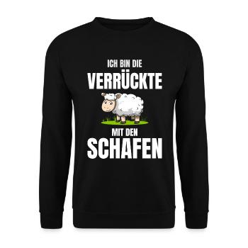 Ich Bin Die Verrückte Mit Den Schafen Schäferin - Unisex Pullover - Schwarz - Vorne - Alina (178cm) & Michal (187cm)
