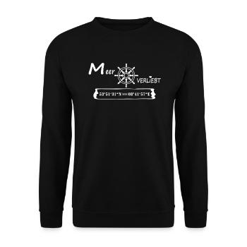 Cuxhaven - MeerVERLIEBT - (Koordinaten - weiß) - Unisex Pullover - Schwarz - Vorne - Alina (178cm) & Michal (187cm)