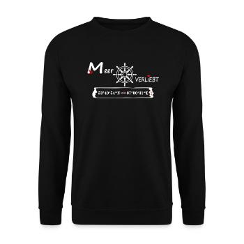Juist - MeerVERLIEBT - (Koordinaten und Ortsname) - Unisex Pullover - Schwarz - Vorne - Alina (178cm) & Michal (187cm)