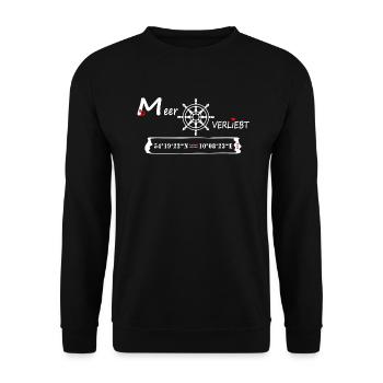 Kiel - MeerVERLIEBT - (Koordinaten und Ortsname) - Unisex Pullover - Schwarz - Vorne - Alina (178cm) & Michal (187cm)