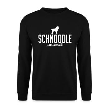 Schnoodle was sonst Hundespruch Hunde Hund - Unisex Pullover - Schwarz - Vorne - Alina (178cm) & Michal (187cm)