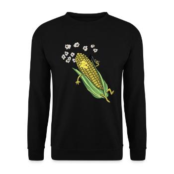 Lustiges Maiskorn T-Shirt Geschenk Witziges Essen - Unisex Pullover - Schwarz - Vorne - Alina (178cm) & Michal (187cm)
