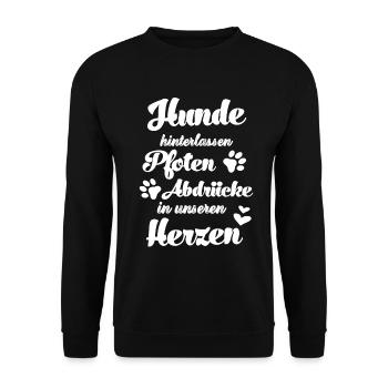 Hunde hinterlassen Pfotenabdrücke auf unseren Herz - Unisex Pullover - Schwarz - Vorne - Alina (178cm) & Michal (187cm)