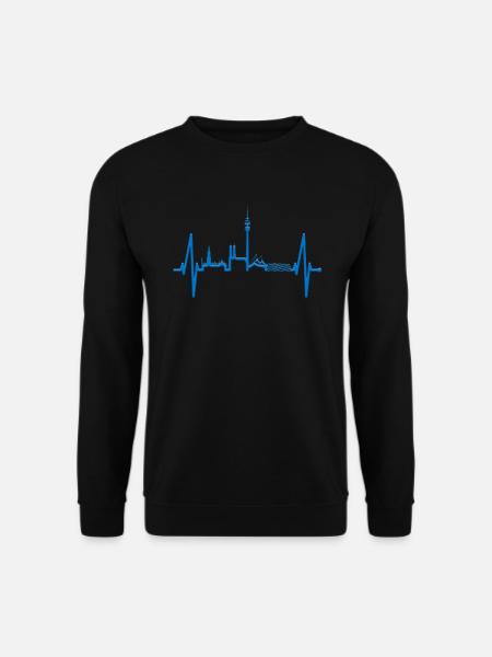 München Skyline Herzschlag Bayern Weiß Blau Munich - Unisex Pullover - Schwarz
