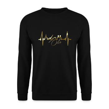 Oslo Skyline Herzschlag Norwegen Liebe I Love Oslo - Unisex Pullover - Schwarz - Vorne - Alina (178cm) & Michal (187cm)