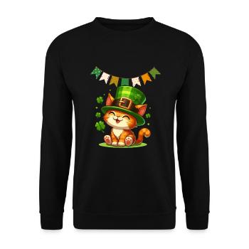 Cat St Patrick Ireland Irish Shamrock Luck Fun - Unisex Sweatshirt - black - Front - Alina (178cm) & Michal (187cm)