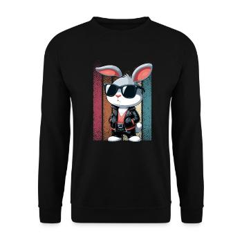 Hase Osterhase Ostern Sonnenbrille Lederjacke cool - Unisex Pullover - Schwarz - Vorne - Alina (178cm) & Michal (187cm)