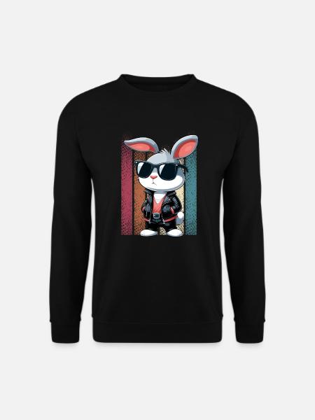 Hase Osterhase Ostern Sonnenbrille Lederjacke cool - Unisex Pullover - Schwarz