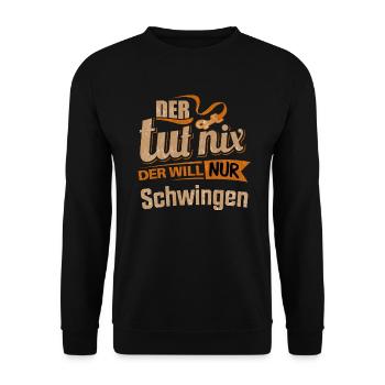 Der tut nix der will nur Schwingen - RAHMENLOS - Unisex Pullover - Schwarz - Vorne - Alina (178cm) & Michal (187cm)